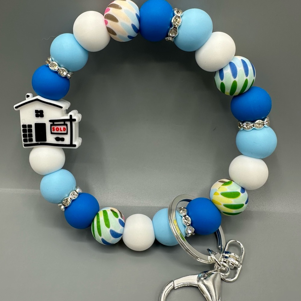 New Home Owners Themed Decorative Wristlet, Keychain Accessory, Silicone Beads
